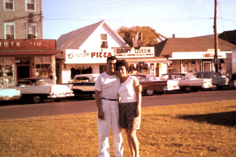 Joe and Mary Jean Paglianite, Dominick Pulieri's brother-in-law and sister, pose in front of Grotto Pizza on Rehoboth Avenue in 1961. SUBMITTED PHOTO